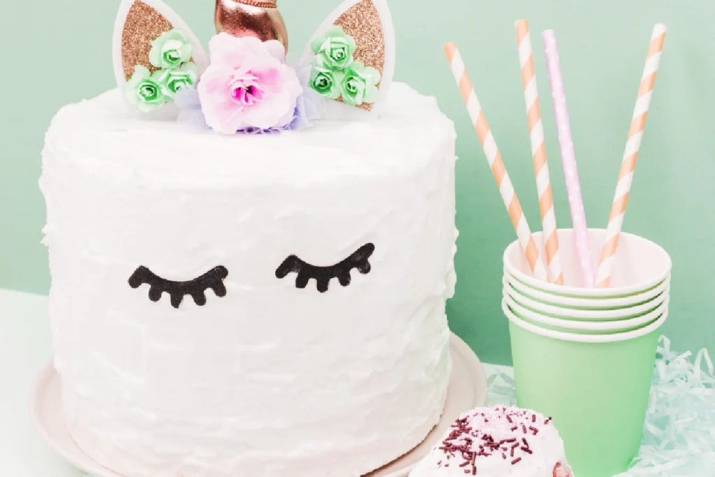 Colorful unicorn cake with pastel frosting