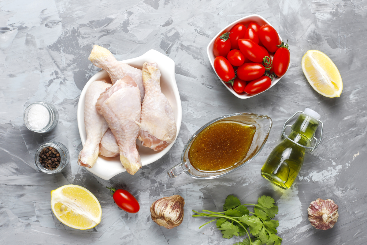 Ingredients for making buttermilk-free fried chicken