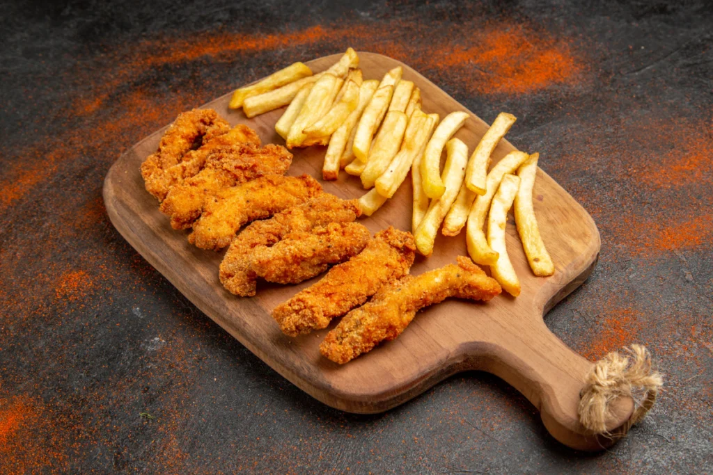 Golden crispy air-fried frozen fries served on a plate